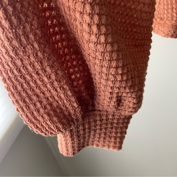 Loveriche Waffle Knit Balloon Statement Sleeve Vneck Pullover Top Blouse Sweater - Picture 5 of 9